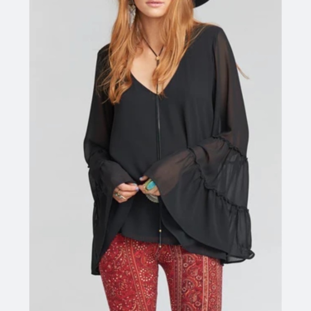 Show Me Your Mumu Nicolette Sheer Black Blouse Wide Sleeve Boho Western XS - Picture 8 of 8